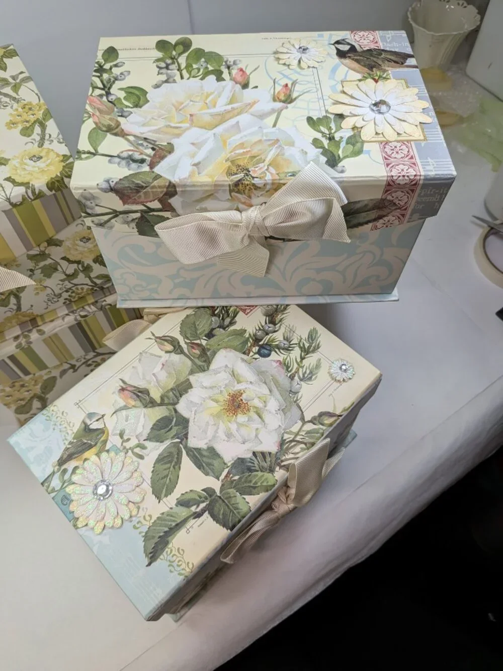 (4) Decorative Storage Gift Boxes Bundle Waverly Floral & Tina Higgins Altered